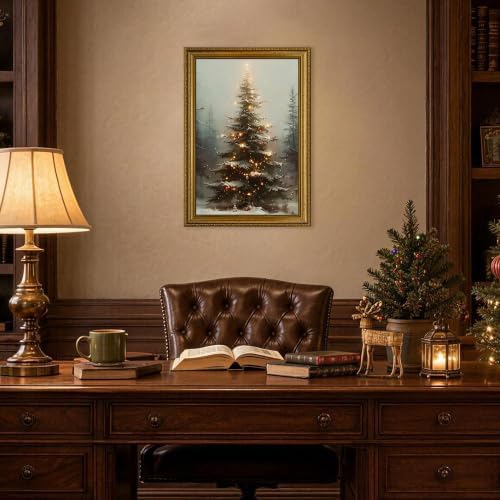 EJPFOGV Winter Snowy Christmas tree Framed Canvas Wall Art 16x24 inches - Image 2