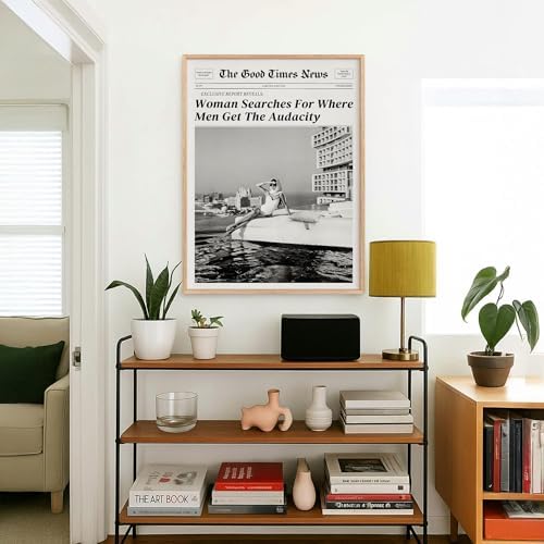 Black and White Newspapers Wall Art 20X30 in Wood Grain Frame Women Searches - Image 5