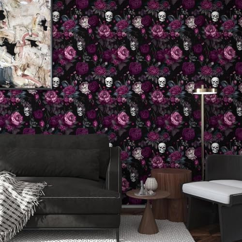 ILHIIOR Black Floral Peel and Stick Wallpaper 17.5 x 787 Inches - Image 4