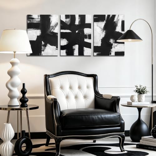 MXUNYZ 3 Piece Abstract Wall Art Black and White Minimalist Canvas Painting - Image 6