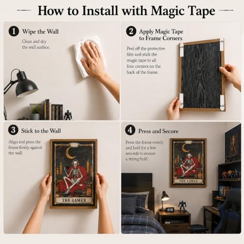 Framed Skeleton Gothic Game Wall Art The Gamer Tarot Room Pictures Decor - Image 4