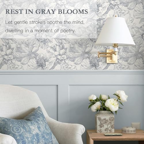 Dimoon 197"x17.3"Grey Floral Line Contact Paper Retro Wallcovering - Image 2