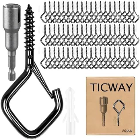 2.36IN Ceiling Screw Hooks for Hanging Plants, Safety Buckle by Ticway