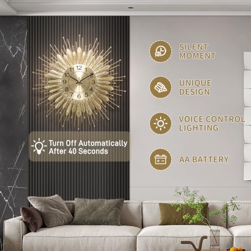 Gold Wall Clock 23 Inch Sunburst, Mid Century Decorative Wall Clocks - Image 5