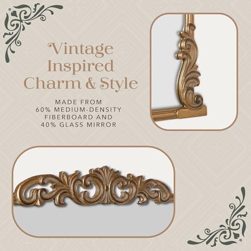 Wylde Iris English Estate Carved Arch Wood Wall Mirror, Mirror - Image 3