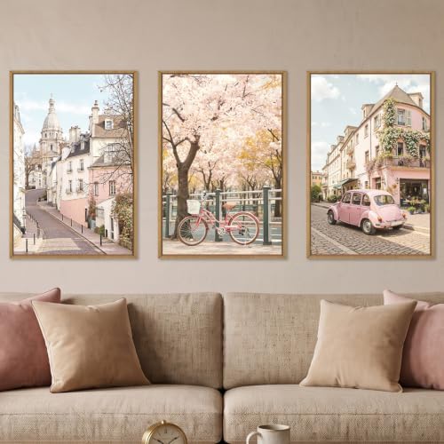 Large Italy Pink Cityscape Framed Canvas Wall Art Set -16"x24"x3 by Ausril