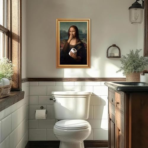 ICHZUMW Gold Framed Funny Mona Lisa Toilet Paper Canvas Wall Art, 16x24 In - Image 5