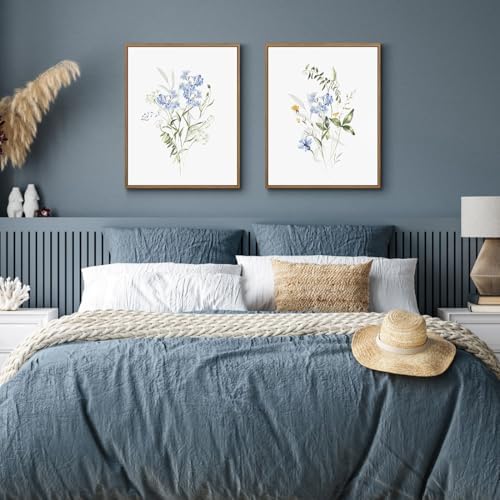 Watercolor Floral Wall Art Blue Yellow Flower Canvas Prints - Image 6