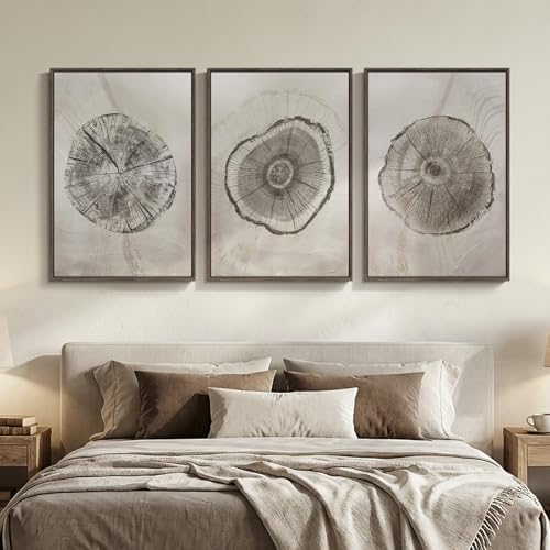 Large Framed Wabi Sabi Gray Tree Ring Wall Art - Image 3