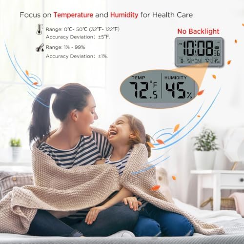 WallarGe Auto Set Digital Wall Clock Battery Operated, Auto DST - Image 2