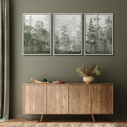MUDECOR Framed Wall Art Print Set Minimalist Forest Mist - Image 4