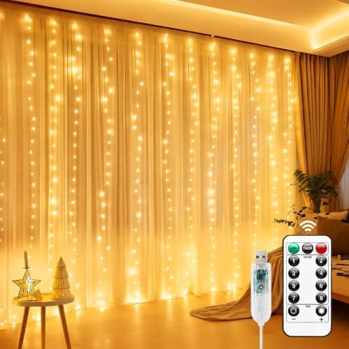Minetom Curtain Lights, 300 LED Dimmable Twinkle Fairy Lights, 8 Modes by Minetom
