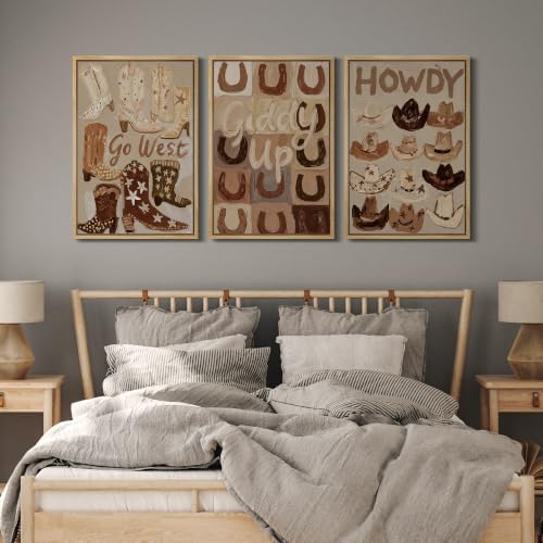 MUDECOR Framed Canvas Print Wall Art Set Western Boots Hats - Image 5