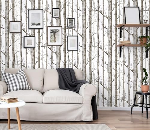 17.7" X 197"Birch Tree Wallpaper Peel and Stick White and Brown Wallpaper - Image 4
