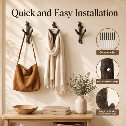 Frienda 4 Pcs Rustic Tree Branch Decorative Hooks, 7.5" X 3.7 " - Image 3