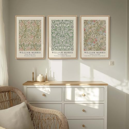 Framed William Morris Sage Green Botanical Canvas Wall Art, 3 Piece - Image 2