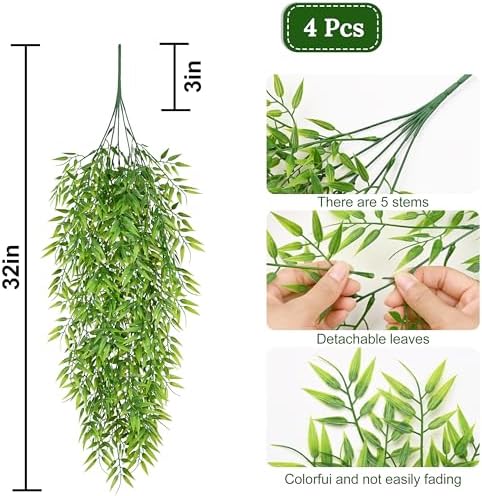 Waipfaru 4Pcs Artificial Hanging Plants, Fake Willow Leaves Vines - Image 2