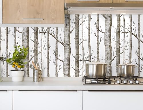 17.7" x 787" Birch Tree Wallpaper Peel and Stick White and Brown Wallpaper - Image 3