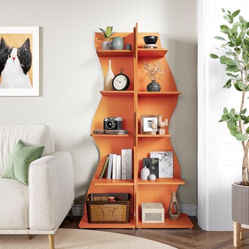 LITTLE TREE Small Corner Shelf, Modern 5-Tier Wall Wavy Corner Bookshelf - Image 2