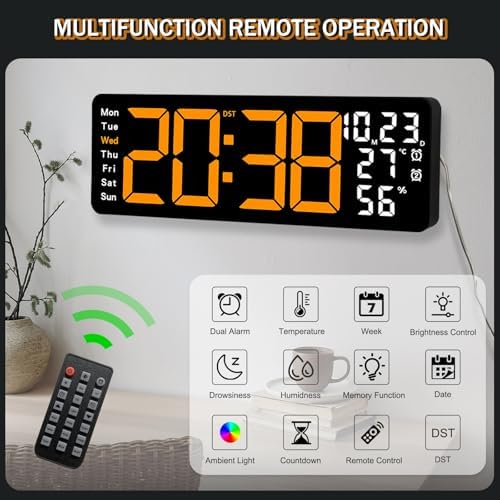 JoFomp 17.3" Large Digital Wall Clock, LED Digital Clock Large Display - Image 4