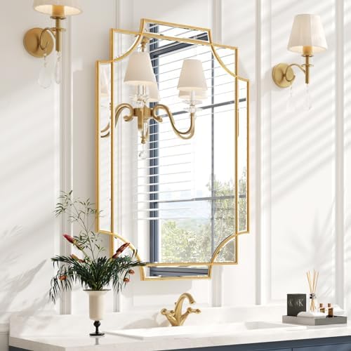 Kelly Miller 24"x36" Gold Foil Scalloped Edge Decorative Vanity Wall Mirror by KellyMiller