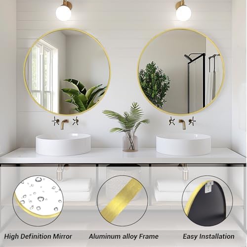 Sunniry Gold Round Mirror, 24 inch Circle Mirror, Brushed Gold Metal Frame - Image 2