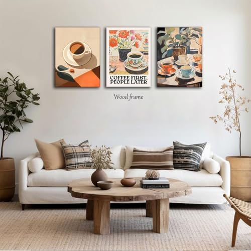 Vintage Coffee Kitchen Canvas Wall Art Set of 3, Fashion Aesthetic Flowers - Image 7