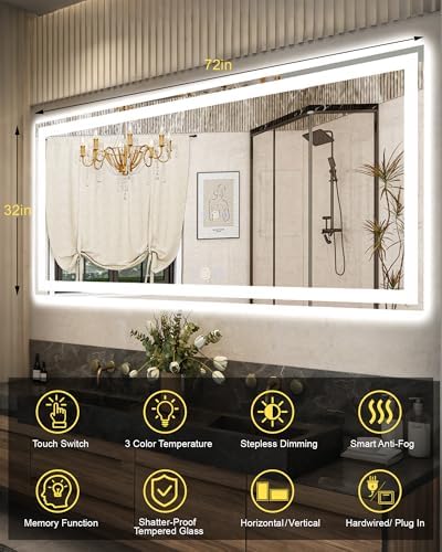 72x32 LED Bathroom Mirror, Separate Front and Back Lights - Image 6