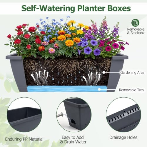 GIANTEX 3-Tier Deck Railing Planter 2 Pcs, Hanging Planter Boxes - Image 7