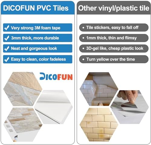 DICOFUN 10 Sheets Marble Look Peel and Stick Backsplash Wall Tile, PVC Kitchen - Image 5