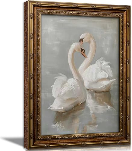 Vintage Gold Framed Swan Canvas Wall Art Country Farmhouse Retro Romantic by VintageGoldFramedWallArt