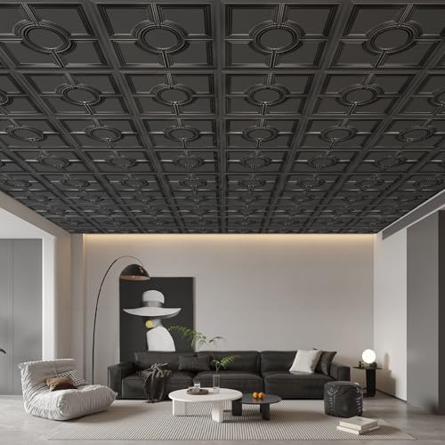 STICKGOO Black Drop Ceiling Tiles 2ft x 2ft, Glue Up Ceiling Panels 24 x 24in - Image 4