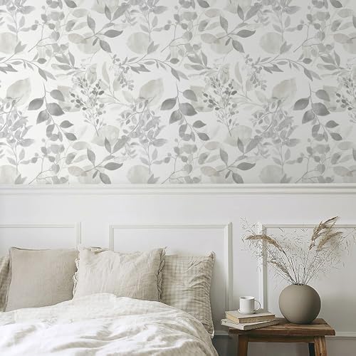 Safiyya Wallpaper Peel and Stick Modern Wall Paper Grey Leaf Contact Paper - Image 2