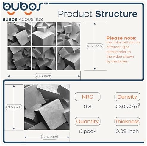 BUBOS 6 Pcs Art Acoustic Wall Panel, 70.8”x47.2”Self Adhesive - Image 2