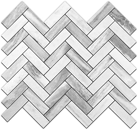 STICKGOO Herringbone Peel and Stick Backsplash, 10 Sheets Marble Grey Look by STICKGOO