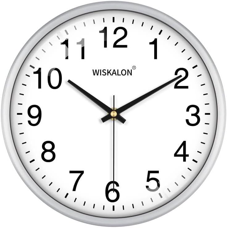 10in Silent Silver Wall Clock Battery Operated Home Room Office Wall Decor by WISKALON