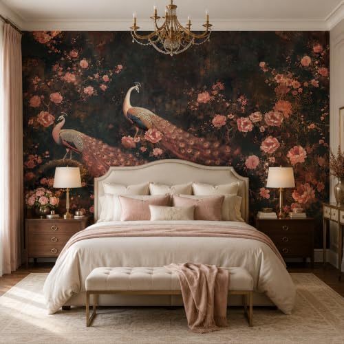 Zeeko Dark Chinoiserie Peacock Wall Murals Peel and Stick 148" W x 98" H - Image 2