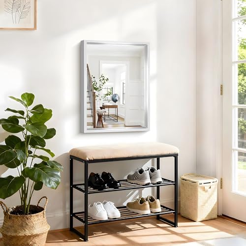 18 x 24 inch Brushed Silver Bathroom Mirror, Metal Framed Rectangle Mirror - Image 4