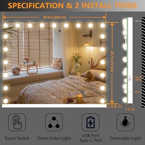 Hasipu Vanity Mirror with Lights, 3 Colors Modes, Touch Control, USB Charging - Image 4