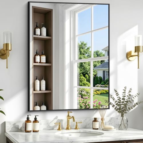 Bathroom Mirror 40x32 Inch, Metal Framed Rectangle Vanity Mirror - Image 2