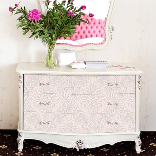FunStick Vintage Light Pink Wallpaper Peel and Stick Textured Victorian Damask - Image 3