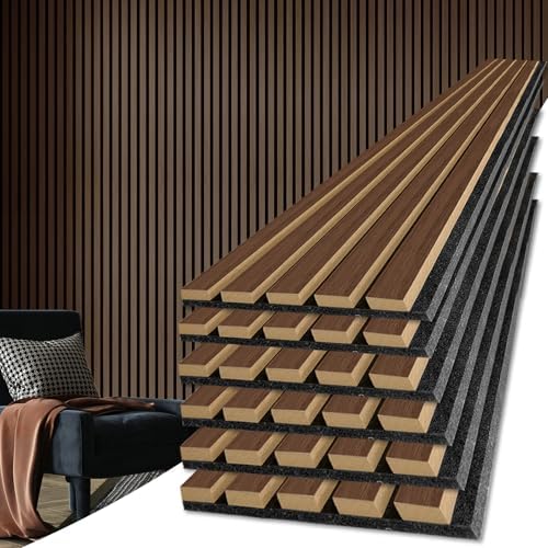 Art3d 6-Pack Soundproof Wood Slat Wall Panel, 94.5 x 7.9 Inch, Deep Walnut by Art3d