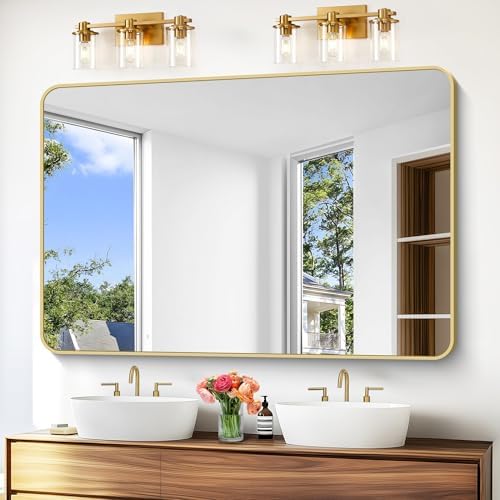 BONEWEI Gold Bathroom Mirror, 60x40 inch Wall Mirror by BONEWEI