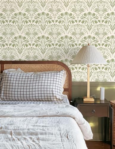 Green Tulip Floral Peel and Stick Wallpaper Retro Green Contact Paper - Image 2