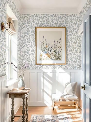 Floral Peel and Stick Wallpaper Blue Contact Paper Morden Cottage 197×17.3" | - Image 5