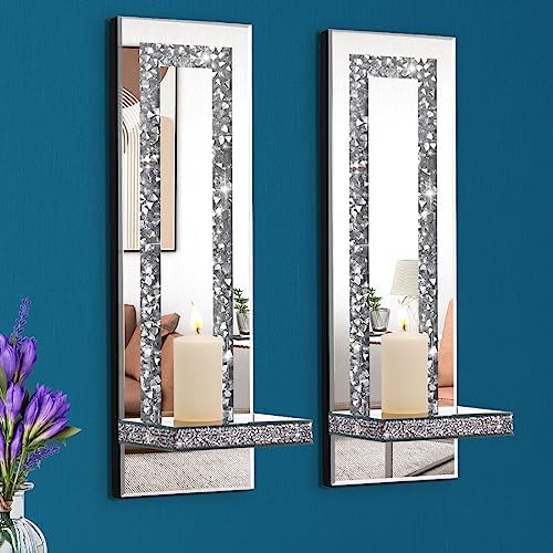Mirrored Wall Candle Sconces Holder Set of 2, Wall Decor Living Room by Aeveco