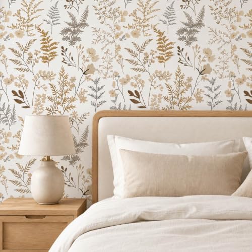 Beige Vintage Botanical Peel and Stick Wallpaper, 17.7"x 393.7" - Image 3