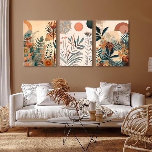 LYPHNX Framed Boho Burnt Orange Botanical Floral Canvas Wall Art Abstract - Image 5