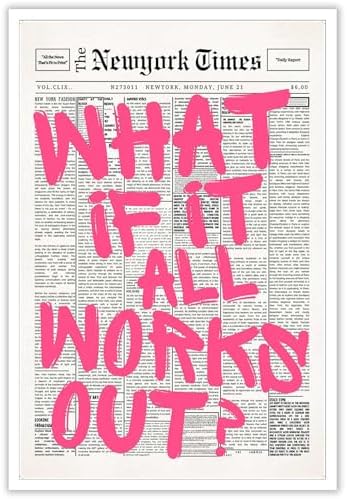 Drimiler Retro Newspaper Pink Font Poster What If It All Works Out Canvas Wall by Drimiler