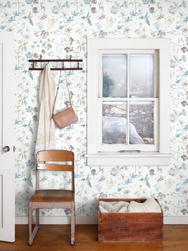 Ismoon Floral and Bird Peel Stick Wallpaper Blue Contact Paper 17.3x78.7in - Image 6